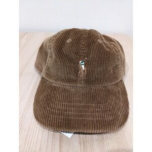 Polo Ralph Lauren Corduroy Pony Baseball Golf Cap Hat Leather Strap Khaki